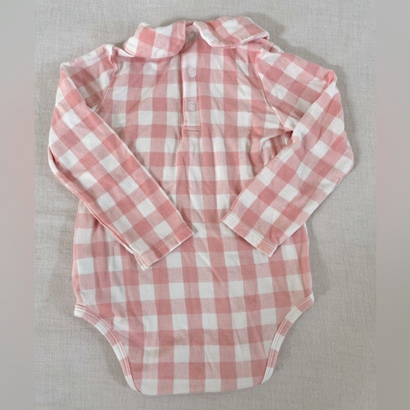 *SOLD* Angel Dear bamboo long sleeve baby girl onesie, collar, pink plaid - Picture 2 of 5